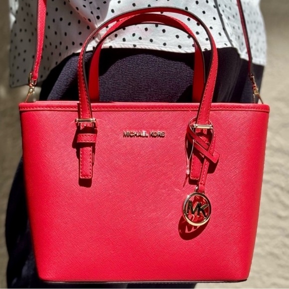 Michael Kors Jet Set Travel Extra-Small Top Zip Tote Bag Bright Red - Picture 1 of 9